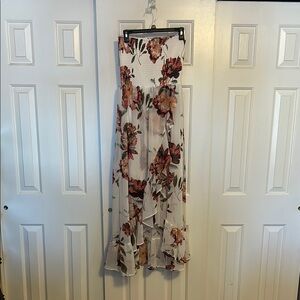 Floral Maxi Skirt - White and Brown